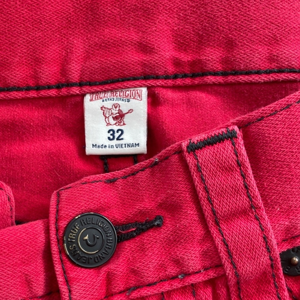 True Religion Y2K Moto Jeans Mens Size 32 Red Bikercore McBling Streetwear - Picture 8 of 13